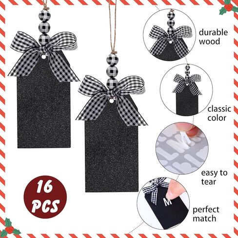 16 قطعة من علامات أسماء جورب عيد الميلاد مع 4 أوراق ملصقات حروف لاصقة لعيد الميلاد علامات خشبية مع صف منقوش من الجاموس وملصقات سبورة خرز (بني فاتح مع خرزات خشبية) in Kuwait