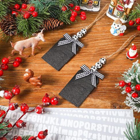 16 قطعة من علامات أسماء جورب عيد الميلاد مع 4 أوراق ملصقات حروف لاصقة لعيد الميلاد علامات خشبية مع صف منقوش من الجاموس وملصقات سبورة خرز (بني فاتح مع خرزات خشبية) in Kuwait