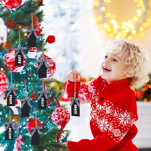 16 قطعة من علامات أسماء جورب عيد الميلاد مع 4 أوراق ملصقات حروف لاصقة لعيد الميلاد علامات خشبية مع صف منقوش من الجاموس وملصقات سبورة خرز (بني فاتح مع خرزات خشبية) in Kuwait