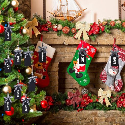 16 قطعة من علامات أسماء جورب عيد الميلاد مع 4 أوراق ملصقات حروف لاصقة لعيد الميلاد علامات خشبية مع صف منقوش من الجاموس وملصقات سبورة خرز (بني فاتح مع خرزات خشبية) in Kuwait