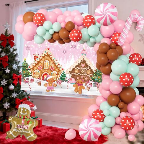 مجموعة زينة حفلات عيد الميلاد من فريندزماس - 127 قطعة من بالونات عيد الميلاد مع خلفية عيد الميلاد، وعصا الحلوى وبالونات رقائق الحلوى لديكورات حفلات عيد الميلاد in Kuwait