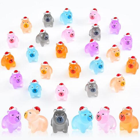 24 Pieces Christmas Mini Capybara Animals Luminous Tiny Resin Animal for Dollhouse Fairy Garden Landscape Aquarium Party Decorations in Saudi Arabia