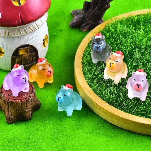 24 Pieces Christmas Mini Capybara Animals Luminous Tiny Resin Animal for Dollhouse Fairy Garden Landscape Aquarium Party Decorations in Saudi Arabia