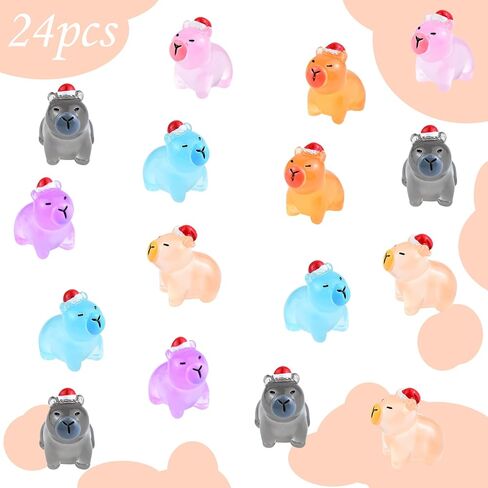 24 Pieces Christmas Mini Capybara Animals Luminous Tiny Resin Animal for Dollhouse Fairy Garden Landscape Aquarium Party Decorations in Saudi Arabia