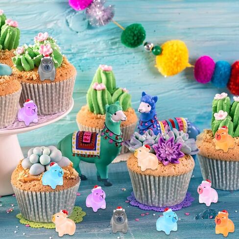 24 Pieces Christmas Mini Capybara Animals Luminous Tiny Resin Animal for Dollhouse Fairy Garden Landscape Aquarium Party Decorations in Saudi Arabia