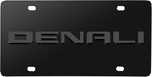 iPick Image for GMC Denali 3D Gunmetal Gray Name Logo on Black Stainless Steel License Plate - Official Licensed in Saudi Arabia
