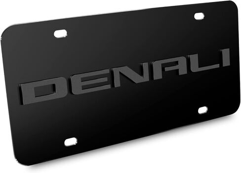 iPick Image for GMC Denali 3D Gunmetal Gray Name Logo on Black Stainless Steel License Plate - Official Licensed in Saudi Arabia
