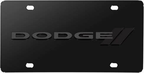 صورة iPick لشعار Dodge 3D باللون الرمادي الداكن على لوحة ترخيص سوداء من الفولاذ المقاوم للصدأ - مرخصة رسميًا in Saudi Arabia