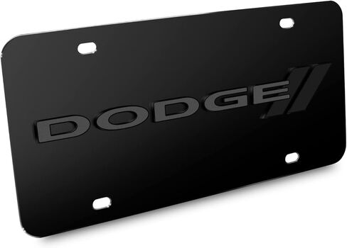صورة iPick لشعار Dodge 3D باللون الرمادي الداكن على لوحة ترخيص سوداء من الفولاذ المقاوم للصدأ - مرخصة رسميًا in Saudi Arabia
