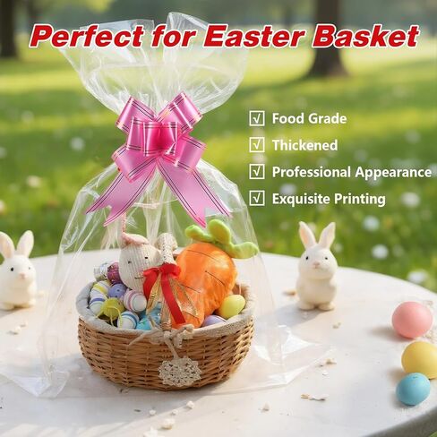 SUREHOME Cellophane Bags for Gift Baskets, 30 x 40 In Extra Large Clear Gift Bags with Pull Bow Ribbon Christmas Cellophane Wrap for Gift Basket Wrapping Plastic Cello Bag for Easter Gift Basket Wrap in Saudi Arabia