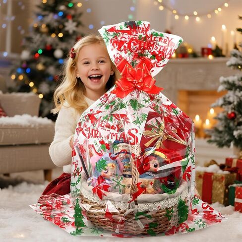 أكياس Surehome Cellophane لسلال الهدايا 24 × 30 بوصة أكياس هدايا واضحة لسلال عيد الفصح ، مجموعة من 10 كيس علاج أرنب من البلاستيك مع شريط القوس السحب لسلة عيد الفصح الكبيرة in Kuwait