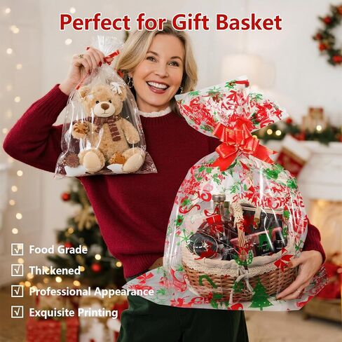 أكياس Surehome Cellophane لسلال الهدايا 24 × 30 بوصة أكياس هدايا واضحة لسلال عيد الفصح ، مجموعة من 10 كيس علاج أرنب من البلاستيك مع شريط القوس السحب لسلة عيد الفصح الكبيرة in Kuwait