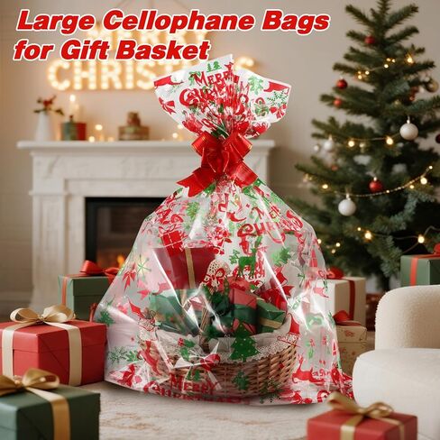 أكياس Surehome Cellophane لسلال الهدايا 24 × 30 بوصة أكياس هدايا واضحة لسلال عيد الفصح ، مجموعة من 10 كيس علاج أرنب من البلاستيك مع شريط القوس السحب لسلة عيد الفصح الكبيرة in Kuwait