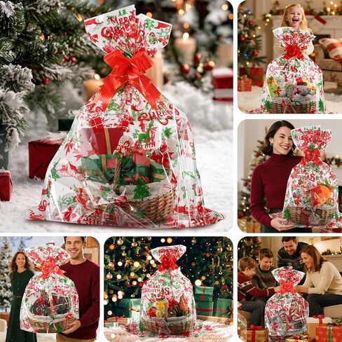 أكياس Surehome Cellophane لسلال الهدايا 24 × 30 بوصة أكياس هدايا واضحة لسلال عيد الفصح ، مجموعة من 10 كيس علاج أرنب من البلاستيك مع شريط القوس السحب لسلة عيد الفصح الكبيرة in Kuwait