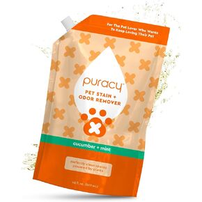 مزيل بقع ورائحة الحيوانات الأليفة من بوراسي - مزيل رائحة الحيوانات الأليفة للمنزل - لا حاجة للشطف - يعمل بالنباتات - مزيل بقع الحيوانات الأليفة الآمن والفعال، الخيار والنعناع 25oz 2pack in Kuwait