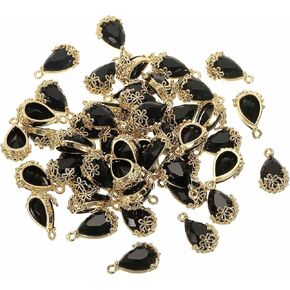 MECCANIXITY 50Pcs Faceted Teardrop Glass Pendants, Crystal Glass Drop Beads Charm Transparent Pendants with Floral Brass Setting for Earring Jewelry Craft Making DIY Accessories in Saudi Arabia