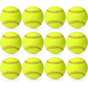 11" Softballs, Official Size and Weight Slowpitch Softball Unmarked Leather Covered Youth Fastpitch Softball Ball Sports Softball for Games, Practice and Training, Yellow in Kuwait