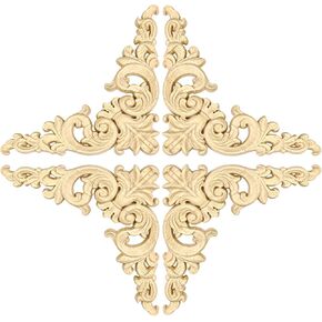 12Pcs 3.1 Inch Wood Carved Applique and Onlays Wooden Corner Decorative Appliques DIY Unpainted Carving Decals Mouldings Trim Decal for Home Decor Furniture Cabinet Wall Dressers Deoration in Saudi Arabia