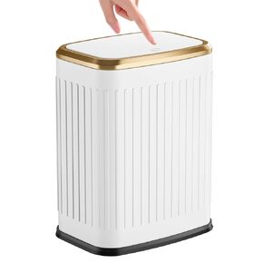 TIPGO Bathroom Trash Can with Lid, 2.1 Gallon / 8 Liter Small Garbage Can, Press Top Bin, Stainless Steel Wastebasket with Pop-Up Lid for Bedroom, Living Room, Office (White) in Kuwait