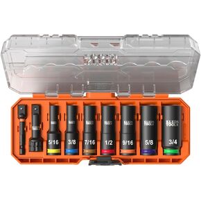 Klein Tools 65121IMPCT KNECT Deep-Well 3/8-Inch Drive Impact Socket Set, SAE and Metric, 23-Piece Tool Set, Impact Driver Adapter, Multi-Purpose Wrench Adapter, Color-Coded, MODbox Socket Organizer in Kuwait