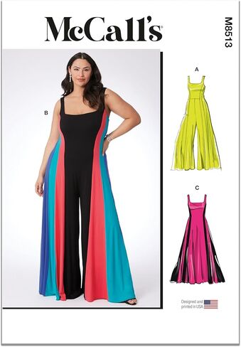 McCall's M8513W2 Women's Floor Length Knit Jumpsuits and Dress Sewing Pattern Packet, Design Code M8513, Sizes 20W-22W-24W-26W-28W in Saudi Arabia