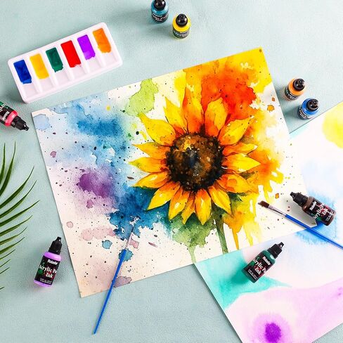 Roizefar Acrylic Paint Ink 16 x 20ml (0.68 fl.oz), Acrylic Drawing Ink Set, Liquid Acrylic Paint with 2 Brushes and 1 Palette for Drawing, Ideal for Pouring Art, Mixed Media Projects in Saudi Arabia