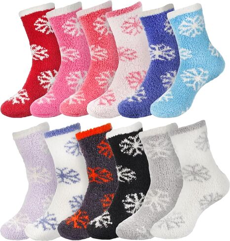BambooMN 12 Pairs Assorted Super Soft Warm Microfiber Fuzzy Knobby Socks - Value Pack in Saudi Arabia