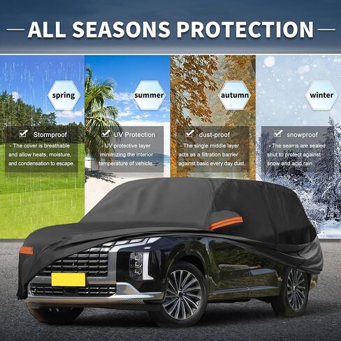 X AUTOHAUX Car Cover Outdoor Waterproof Sun Rain Snow Hail Protection with Left Side Door Zipper 210D-PU for Hyundai Palisade in Saudi Arabia