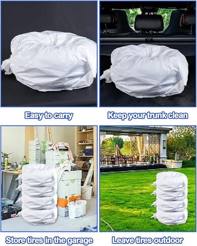 Extra Large Tire Bags,4PCS White Plastic Tire Storage Bag for Winter & Summer Tires | Seasonal Protection & Dust-Proof Storage,Universal Fit for Most Vehicles in Saudi Arabia