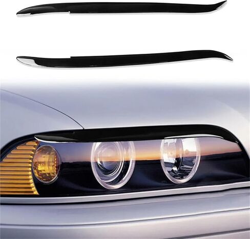 2pcs Car Headlight Eyelid Compatible For BMW 5 Series E39 1995-2003 Glossy Piano Black Headlight Eyelid Eyebrow Trim Auto Accessories in Saudi Arabia