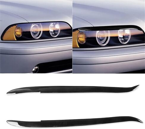 2pcs Car Headlight Eyelid Compatible For BMW 5 Series E39 1995-2003 Glossy Piano Black Headlight Eyelid Eyebrow Trim Auto Accessories in Saudi Arabia