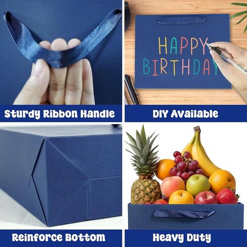 3 Pack Extra Large 14.6"x5.2"x12" Blue Gift Bags with Tissue Papers, Kraft Paper Shopping Bags with Ribbon Handles, Perfect for Retail Wrapping, Birthdays, Weddings, Holidays, Parties in Kuwait