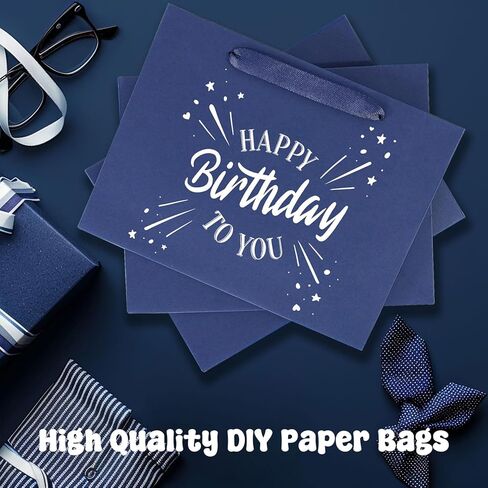 3 Pack Extra Large 14.6"x5.2"x12" Blue Gift Bags with Tissue Papers, Kraft Paper Shopping Bags with Ribbon Handles, Perfect for Retail Wrapping, Birthdays, Weddings, Holidays, Parties in Kuwait