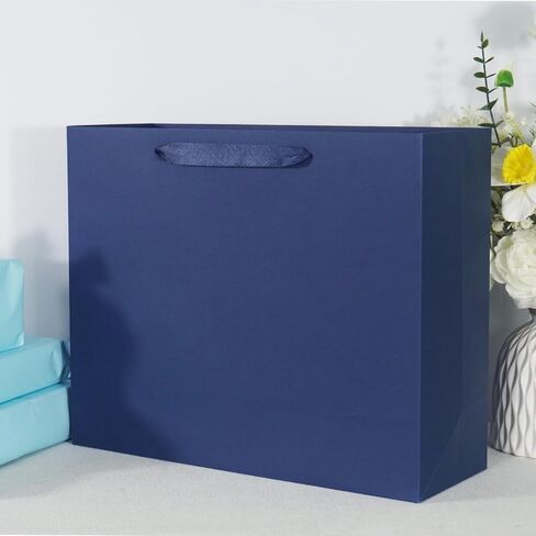 3 Pack Extra Large 14.6"x5.2"x12" Blue Gift Bags with Tissue Papers, Kraft Paper Shopping Bags with Ribbon Handles, Perfect for Retail Wrapping, Birthdays, Weddings, Holidays, Parties in Kuwait