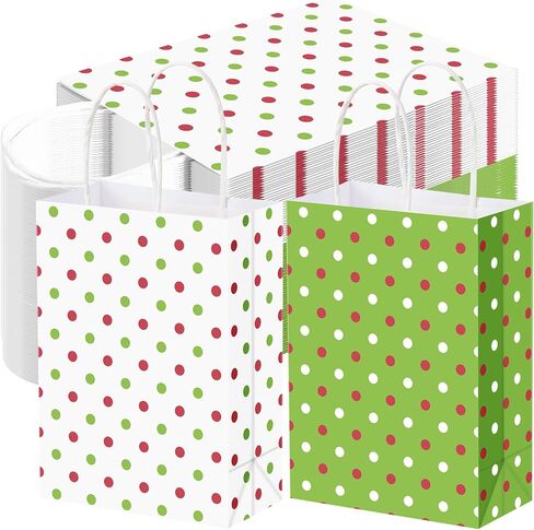 SilTriangle 48 Pieces Christmas Gift Bags with Handle Xmas Green Polka Dots Treat Candy Goodie Bags for Christmas Party Favor Supplies Decoration in Saudi Arabia