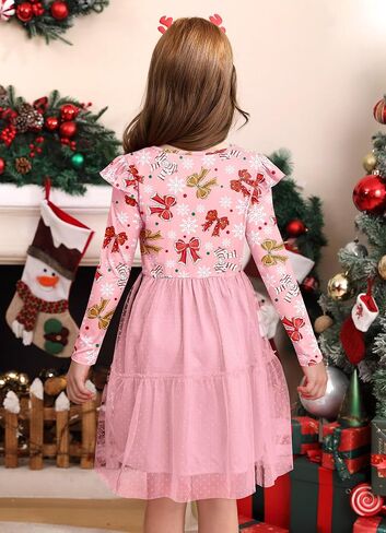 Girls Christmas Tulle Hem Ruffle Sleeve Midi Dress 1-10 Years in Kuwait