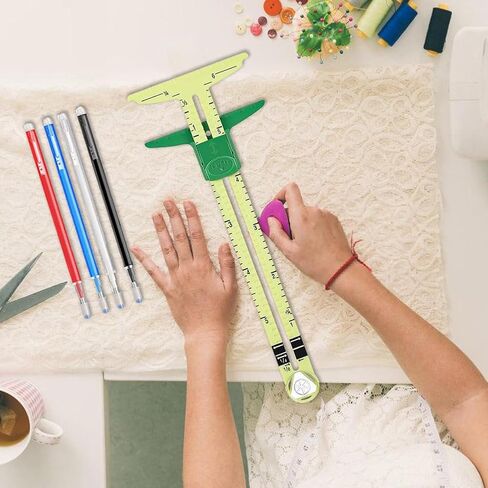 5-in-1 Sliding Sewing Gauge, Multi-Function T-Shaped Quilting Ruler with Laser-Etched Markings, Essential Measuring Tool for Seam Allowance, Buttonholes & Patchwork in Saudi Arabia