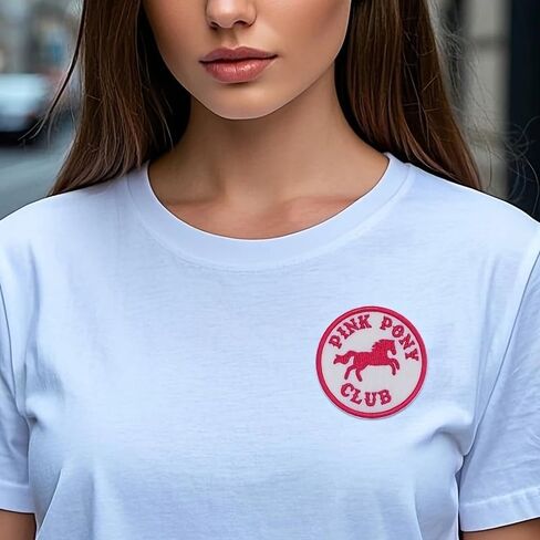 Pink Pony Club Iron-On Patch, 2.5 inch Horse Design, White and Pink Embroidered Patch for Clothing and Accessories in Saudi Arabia