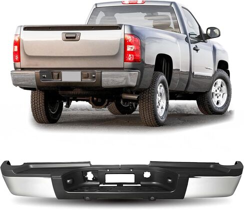 مجموعة المصد الخلفي متوافقة مع 2007-2010 Chevy Silverado 2500HD 3500HD، 07-10 GMC Sierra 2500HD 3500HD، كروم مصقول مع فتحات مستشعر in Saudi Arabia