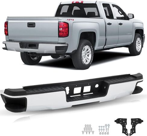 مجموعة المصد الخلفي متوافقة مع 2007-2010 Chevy Silverado 2500HD 3500HD، 07-10 GMC Sierra 2500HD 3500HD، كروم مصقول مع فتحات مستشعر in Saudi Arabia