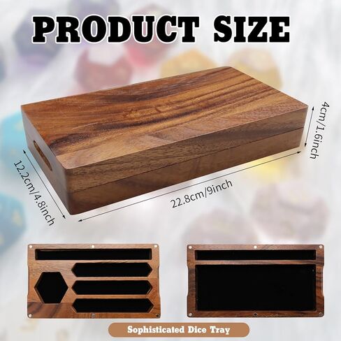 2 Pcs Walnut Dice Box 4.8 x 9 x 1.6 inch Secures Lid Portable Tray Handmade Rolling Dice Tray with Storage, Magnetic Lock and Phone Stand for Tabletop RPG and Board Games in Saudi Arabia