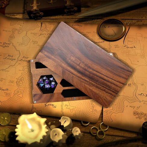 2 Pcs Walnut Dice Box 4.8 x 9 x 1.6 inch Secures Lid Portable Tray Handmade Rolling Dice Tray with Storage, Magnetic Lock and Phone Stand for Tabletop RPG and Board Games in Saudi Arabia
