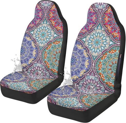 أغطية مقاعد السيارة Bulopur Blue Boho وسادة هوائية متوافقة مع أغطية المقاعد الأمامية المقاومة للماء 2 حزمة من الملحقات الداخلية للسيارة العالمية للنساء هدايا جرلي in Saudi Arabia