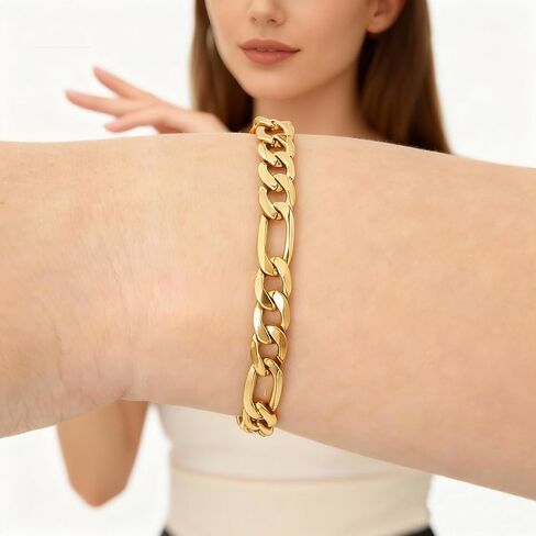 CaptainSteeL Figaro Bracelet for Men and Women, 7/7.5/8/9inch Stainless Steel Chain link Bracelet, Gold Plating/Stainless Steel Fashion Jewelry Bracelet, Holiday Gift with Flannel Bag in Kuwait