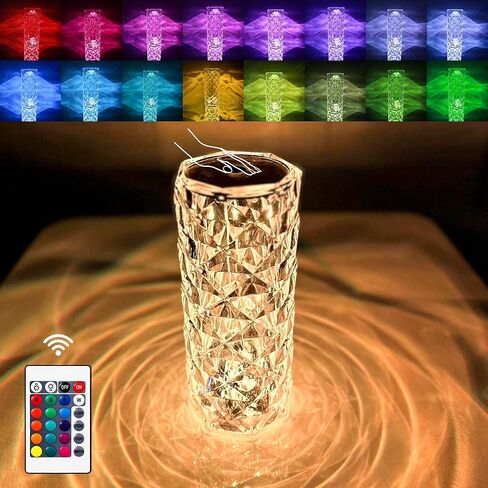 2 Pack Crystal Lamp - Touch Control Rose Crystal Lamp Light for Bedroom, 16 Color Dimmable LED Desk Lamp Light, Battery Operated Small Table Lamp for Bedroom with Remote Controller in Saudi Arabia
