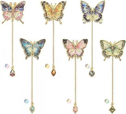 6 Pieces Metal Butterfly Bookmarks with Chain, Golden Hollow Bookmark Oil Painting Theme Book Mark Bookmarks for Book Lovers Writers Readers Teens for Women in Saudi Arabia