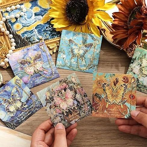 6 Pieces Metal Butterfly Bookmarks with Chain, Golden Hollow Bookmark Oil Painting Theme Book Mark Bookmarks for Book Lovers Writers Readers Teens for Women in Saudi Arabia