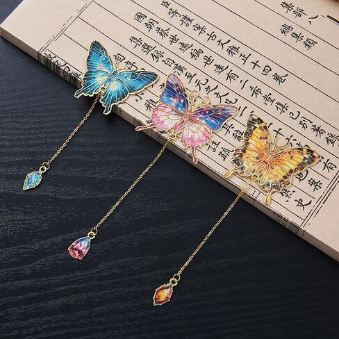6 Pieces Metal Butterfly Bookmarks with Chain, Golden Hollow Bookmark Oil Painting Theme Book Mark Bookmarks for Book Lovers Writers Readers Teens for Women in Saudi Arabia