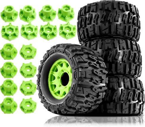 مجموعة عجلات وإطارات سداسية RC مقاس 12 مم/14 مم من STMU لشاحنات RC 1/10 - متوافقة مع Traxxas Rustler، Stampede، Hoss 2WD/4X4 VXL، Arrma، Redcat، RIAARIO، AMORIL - 4 قطع (أخضر) in Kuwait