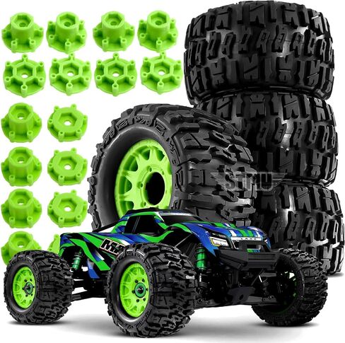 مجموعة عجلات وإطارات سداسية RC مقاس 12 مم/14 مم من STMU لشاحنات RC 1/10 - متوافقة مع Traxxas Rustler، Stampede، Hoss 2WD/4X4 VXL، Arrma، Redcat، RIAARIO، AMORIL - 4 قطع (أخضر) in Kuwait